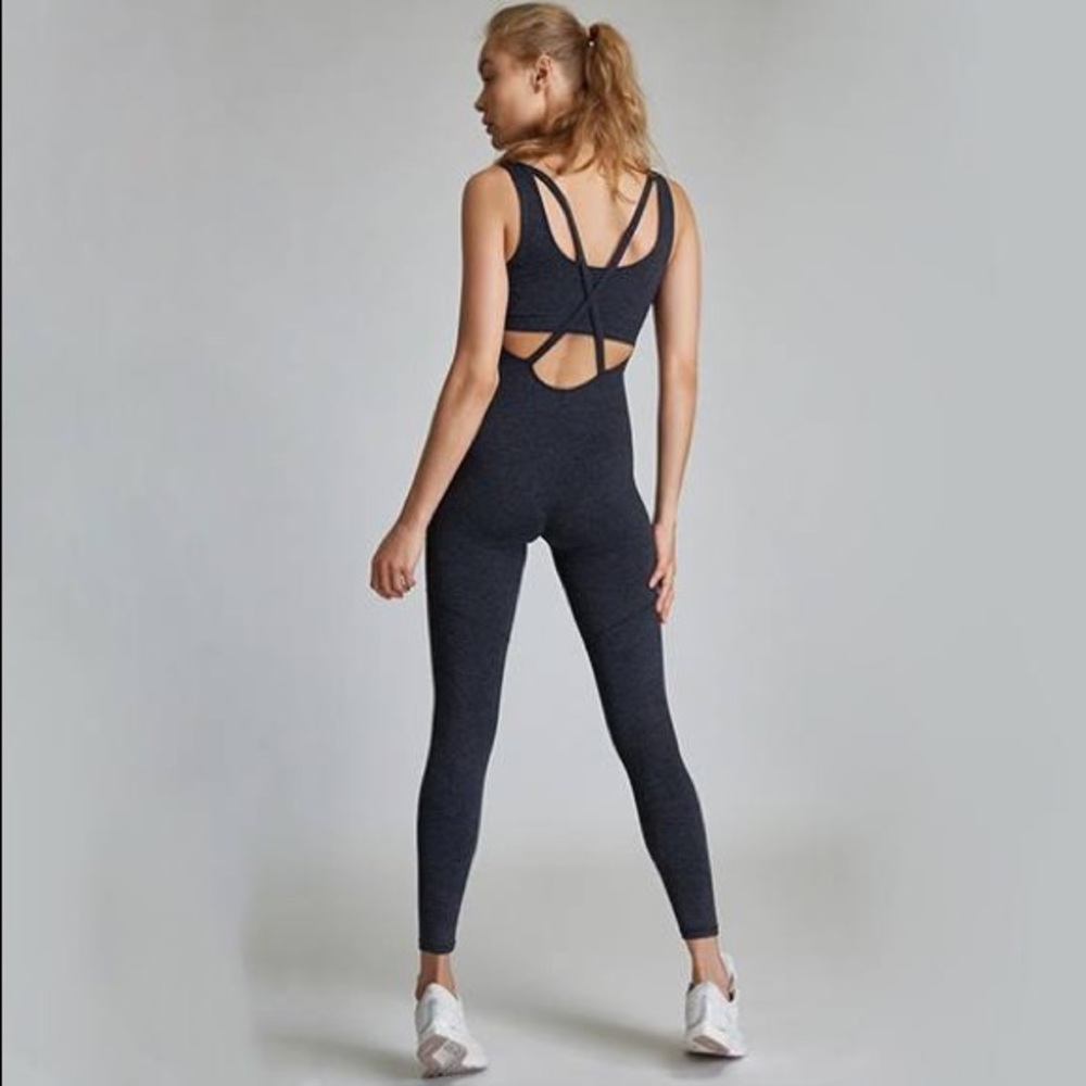Bandier We Over Me Flow Workout Bodysuit Charcoal - Picture 4 of 14